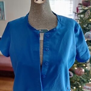 FIGS Blue Button-Up Short Sleeve Top XS